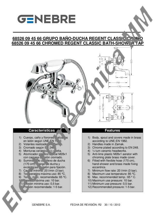 Juego Baño Con Kit Cromo – Genebre – Artículo 68526 09 45 66