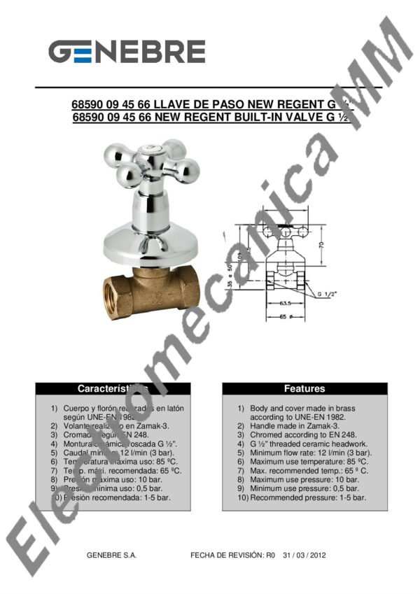Llave De Paso 1/2″ – Genebre – Artículo 68590 09 45 66