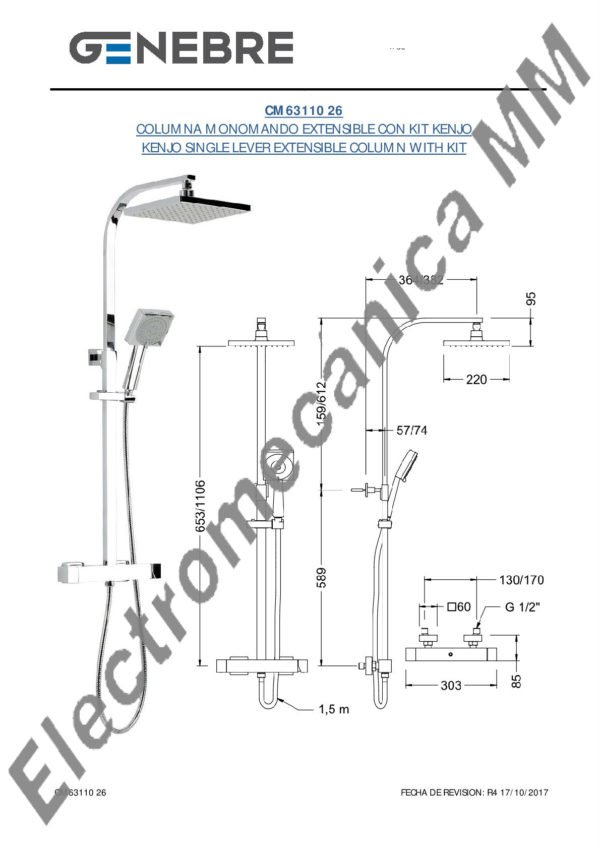 Columna Monocomando Extensible Con Kit – Genebre – Artículo CM63110 26