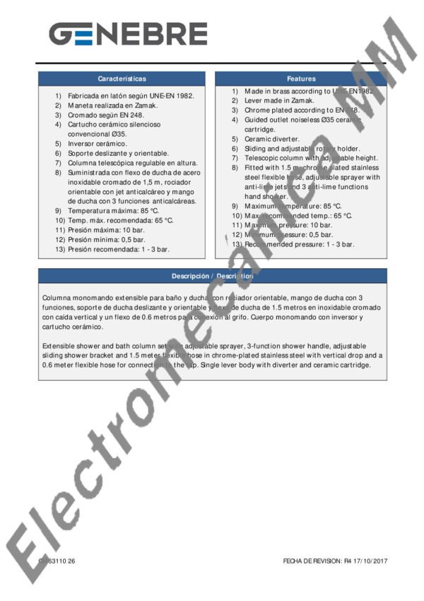 Columna Monocomando Extensible Con Kit – Genebre – Artículo CM63110 26