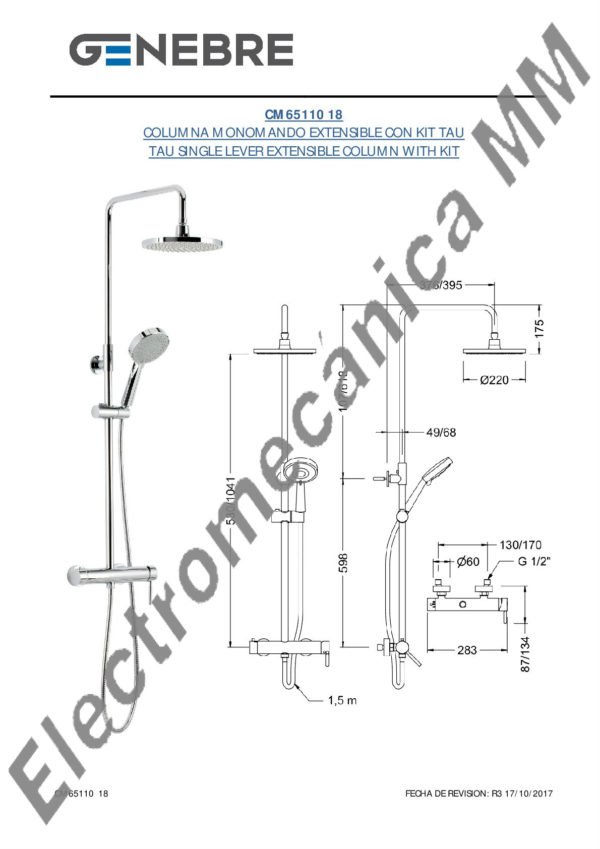 Columna Monocomando Extensible Con Kit – Genebre – Artículo CM65110 18
