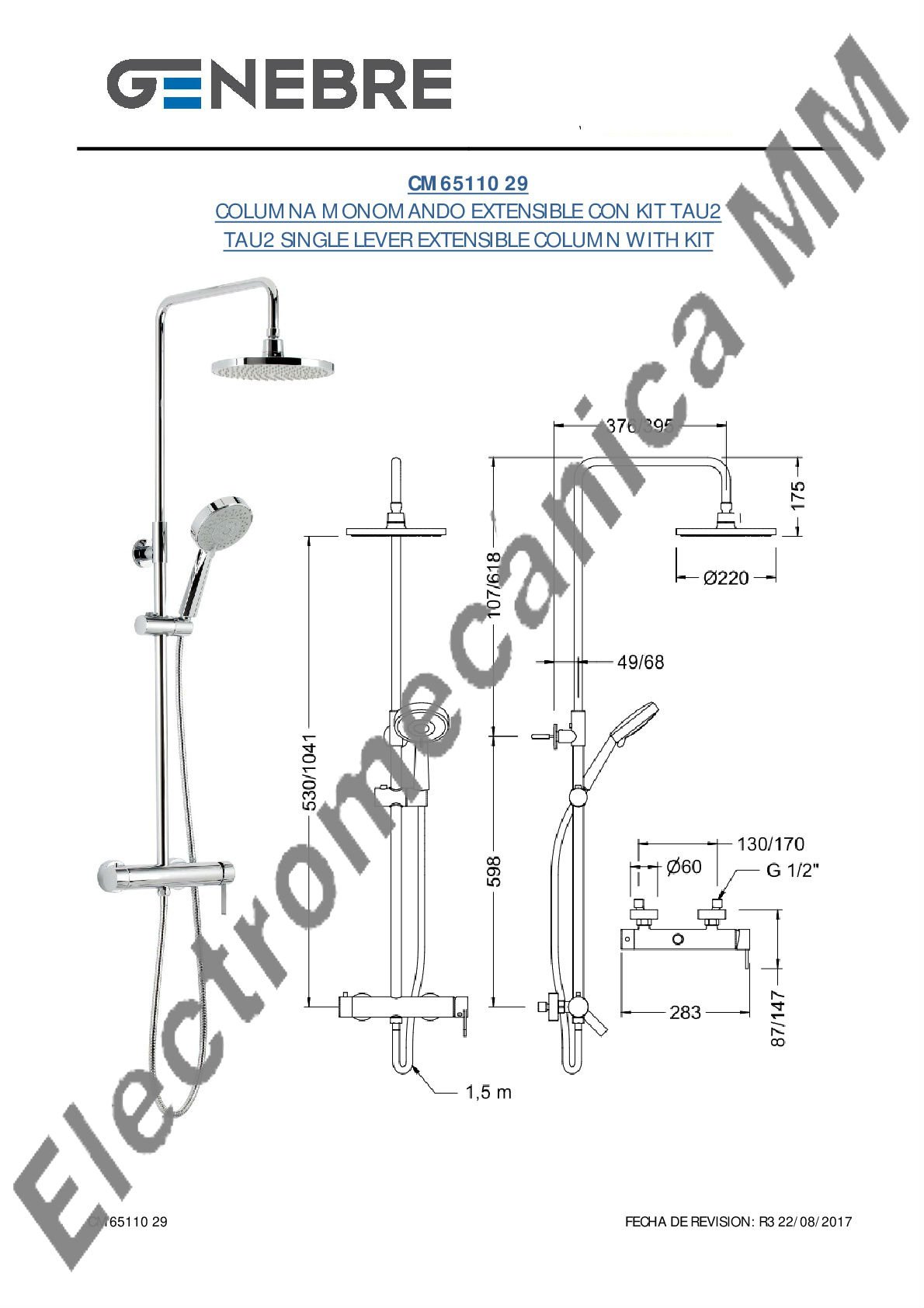 Columna Monocomando Extensible Con KIT – Genebre – Artículo CM65110 29
