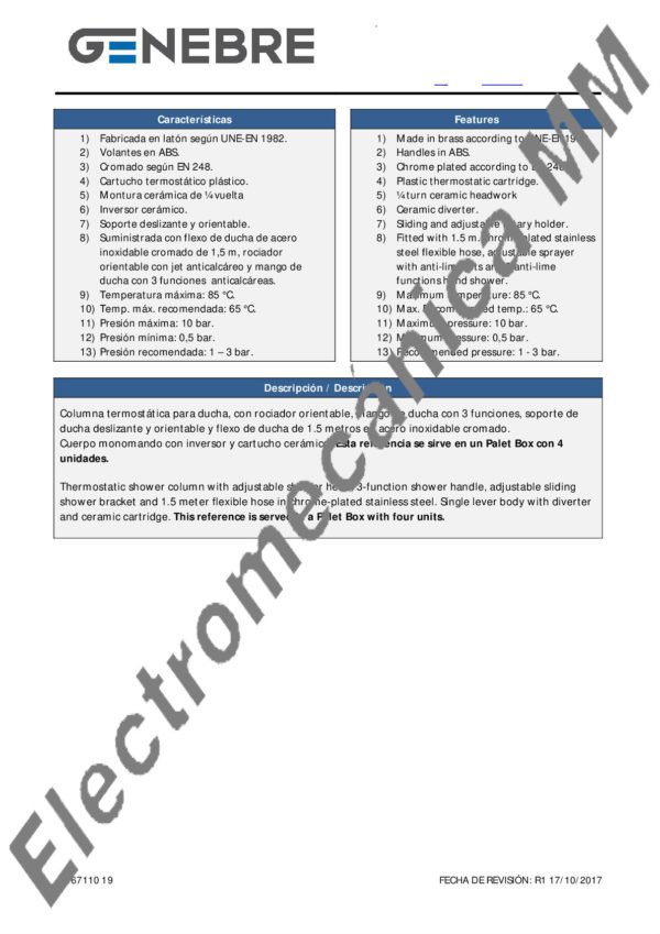 Columna Termostatica Fija – Genebre – Artículo CT67110 19