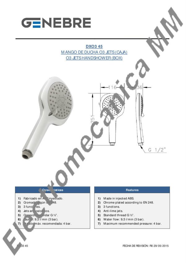 Ducha O3 Jet – Genebre – Artículo DXO3 45