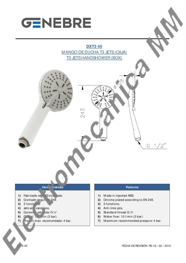 Ducha Tau 3 Jets – Genebre – Artículo DXT3 45