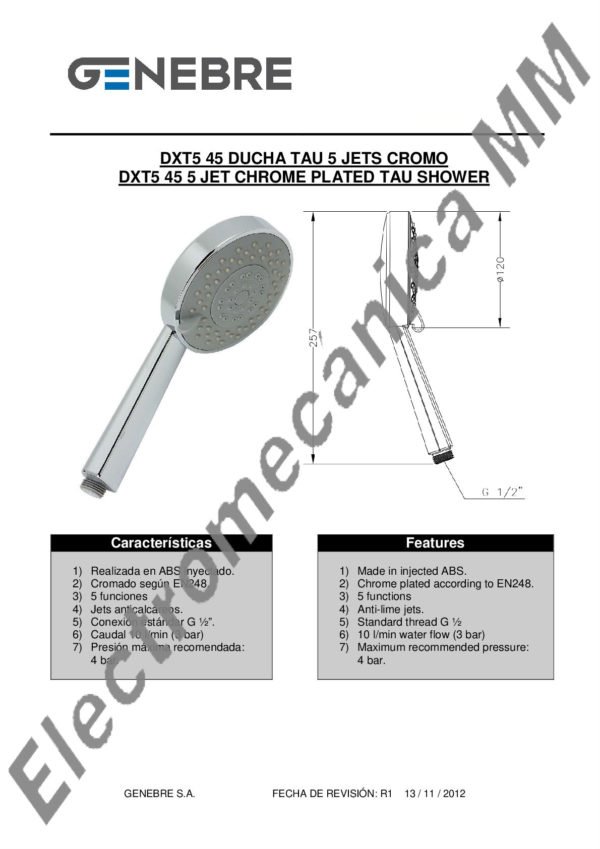 Ducha Tau 5 Jets – Genebre – Artículo DXT5 45