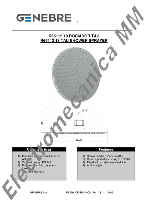 Rociador Tau/Tau2 Ø22cm – Genebre – Artículo R65112 18