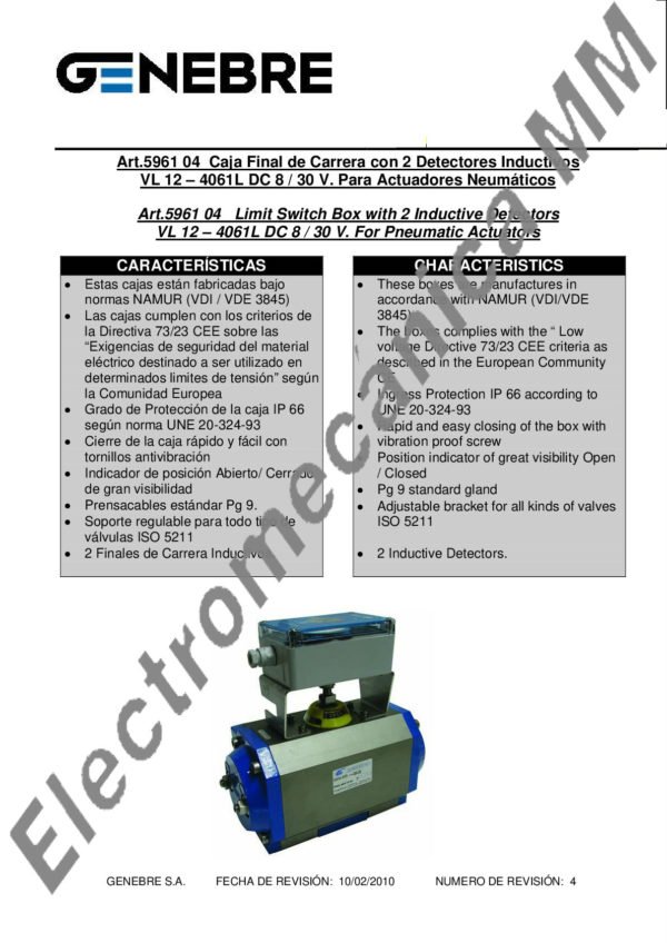 Limit Switch Inductivo – VLC – Genebre – Artículo 5961 04