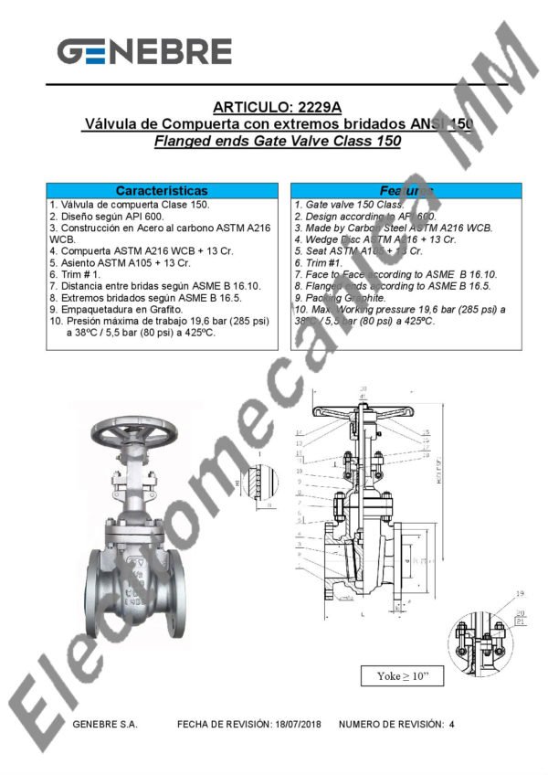 Válvula Esclusa WCB ANSI 150 4″ – Genebre – Artículo 2229A