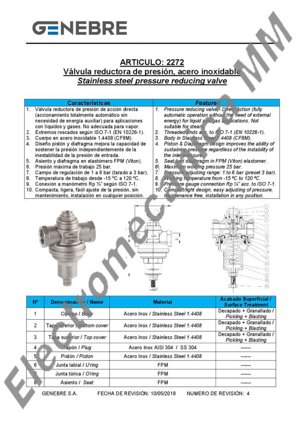 Válvula Reductora de Presión 3/4″ – Genebre – Artículo 2272