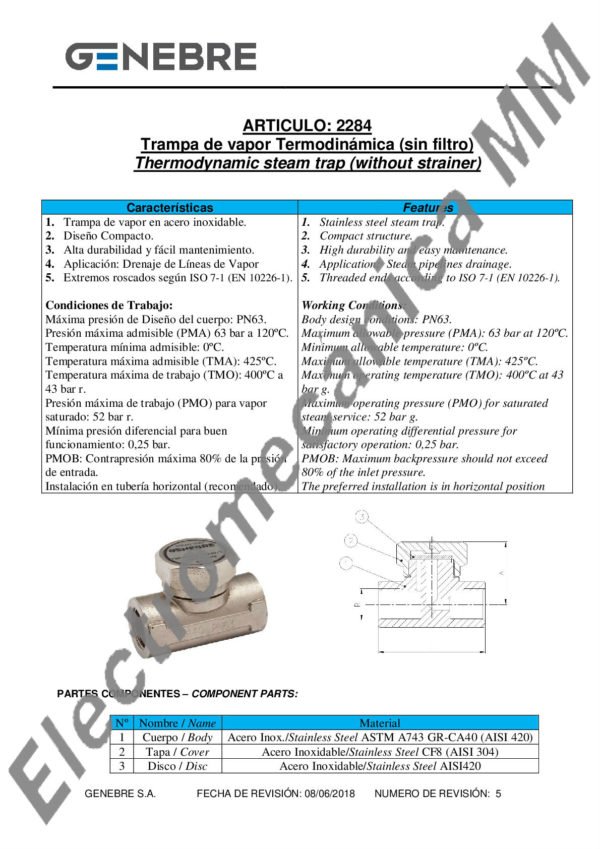 Trampa Termodinámica sin Filtro 1/2″ – Genebre – Artículo 2284