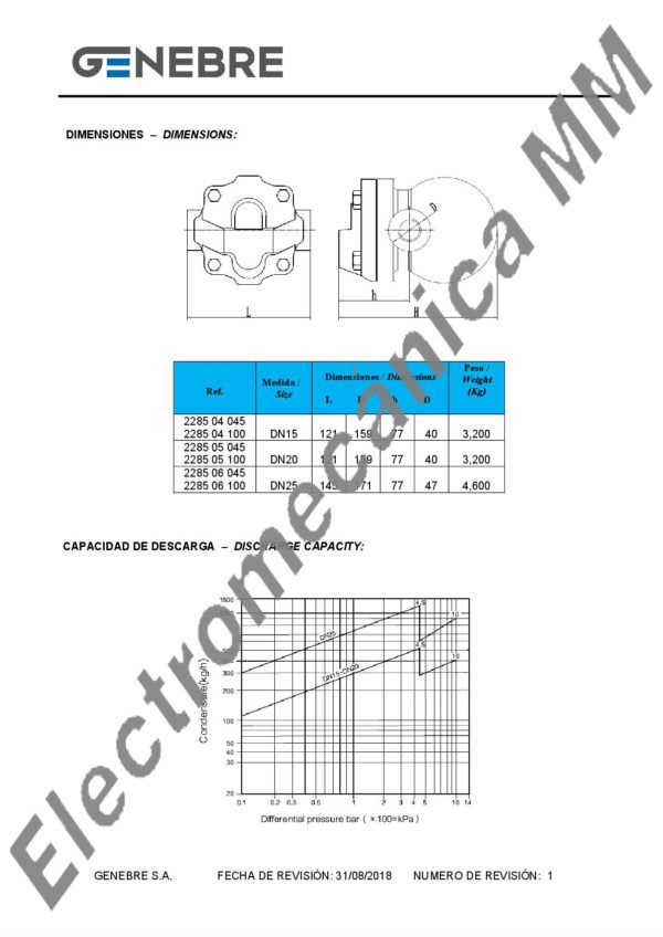 Purgador de Boya Cerrada para Vapor BSP 1″ – Genebre – Artículo 2285