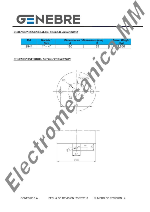 Actuador Neumático Simple Efecto Inoxidable – Genebre – Artículo 2944