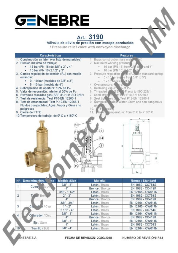 Válvula Alivio Presión Escape Conducido 1 1/2″ – Genebre – Artículo 3190