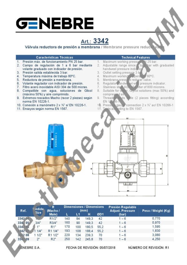 Válvula Reductora de Presión a Membrana 2″ – Genebre – Artículo 3342