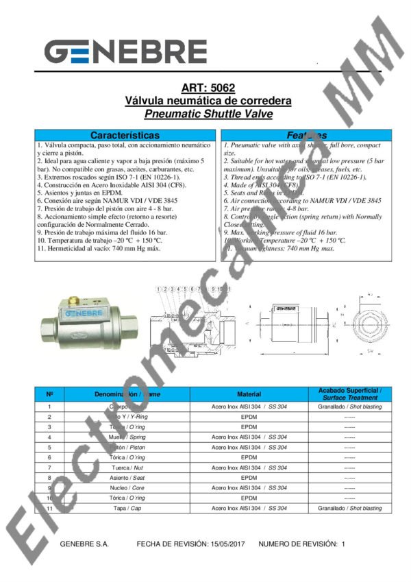 Válvula Neumática Corredera 1 1/4″ – Genebre – Artículo 5062