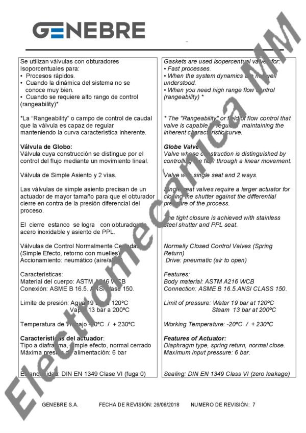 Válvula Neumática 2 Vías Modulante 4″ – Genebre – Artículo 5065A