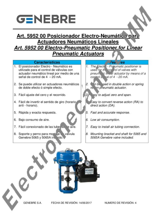 Posicionador Lineal Electroneumático – Genebre – Artículo 5952