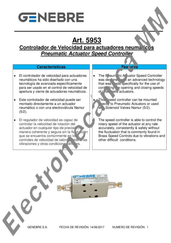 Controlador de Velocidad para Actuador Neumático – Genebre – Artículo 5953