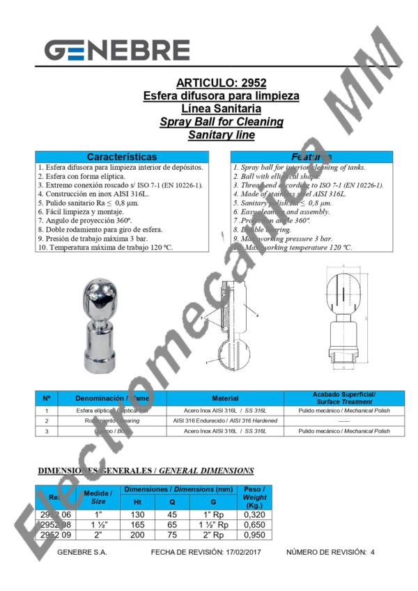 Esfera de Limpieza Inoxidable 1 1/2” – Genebre – Artículo 2952